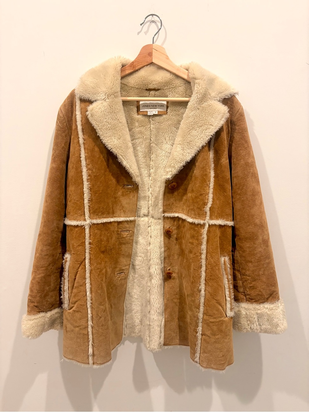 Jones New York Y2K Women’s Genuine Leather Faux Shearling Coat Brown Medium